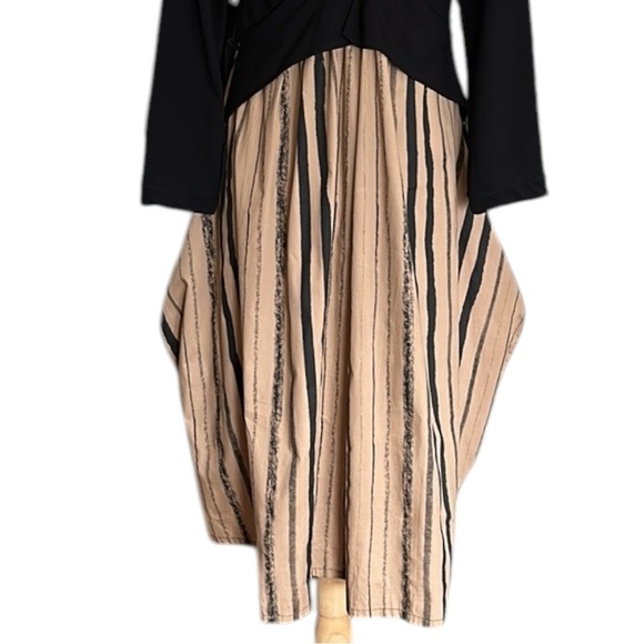 SIMPLY VANITE Lagenlook MIDI Dress Neutral Relaxed Fit Artistic Artsy Layer Look - Picture 8 of 16